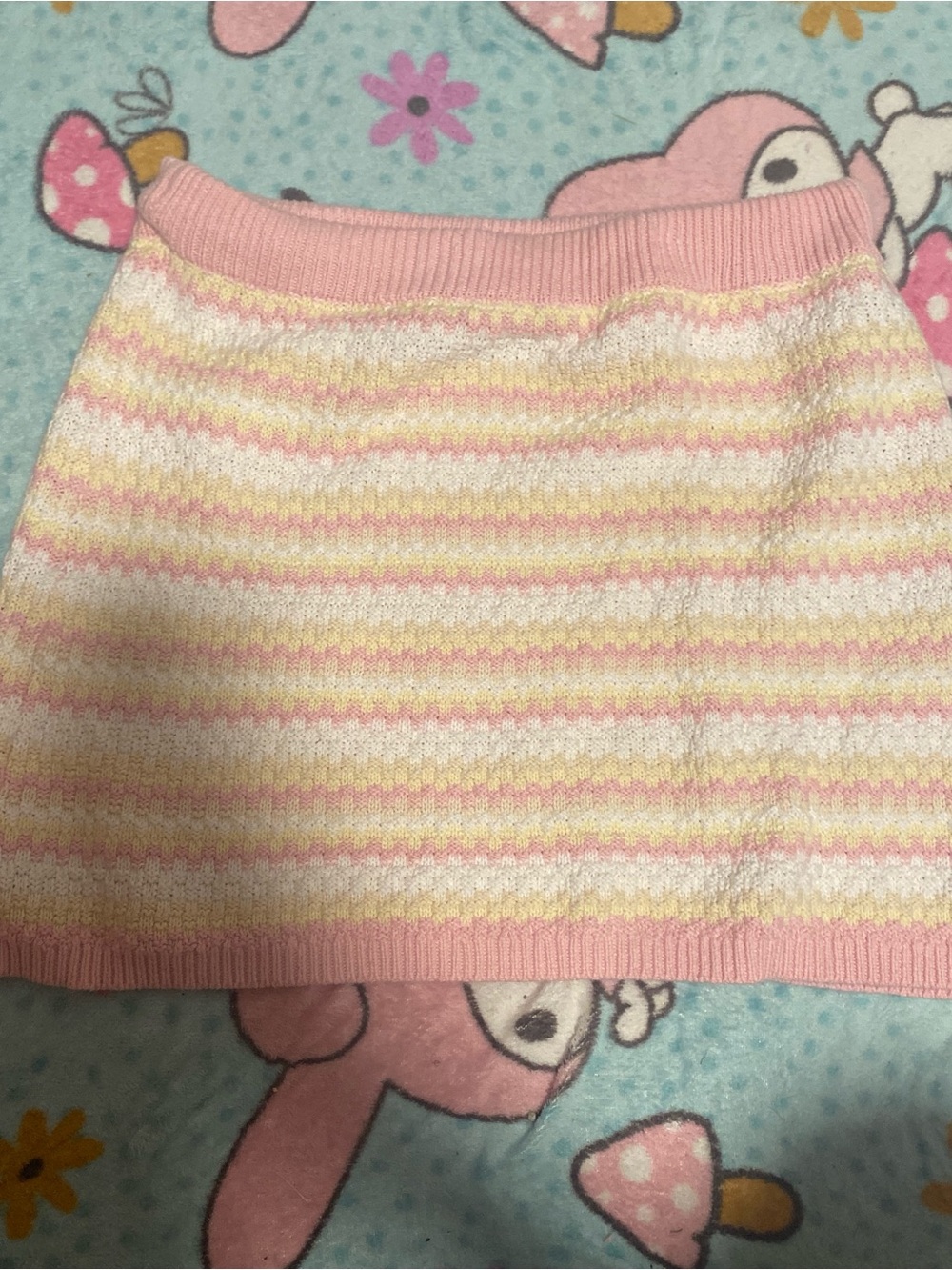 wild fable Pink, White & Pastel Yellow Striped Knit Mini Skirt